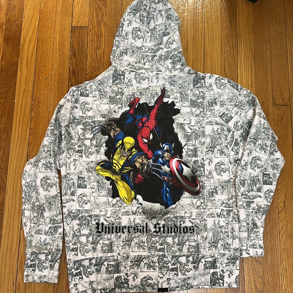 Marvel Universal Studios Zip Up Unisex Hooded Jacket size XL comic strip. AOP